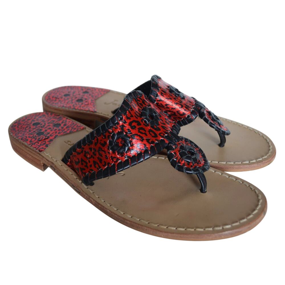 Jack Rogers Navajo Metallic Leopard Sandals Thong Size 8 Whipstitch